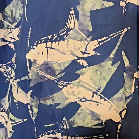 Rum Reggae Hawaiian Shirt Men L Blue Batik Swordfish All Over Print SS Button Up - Picture 3 of 9